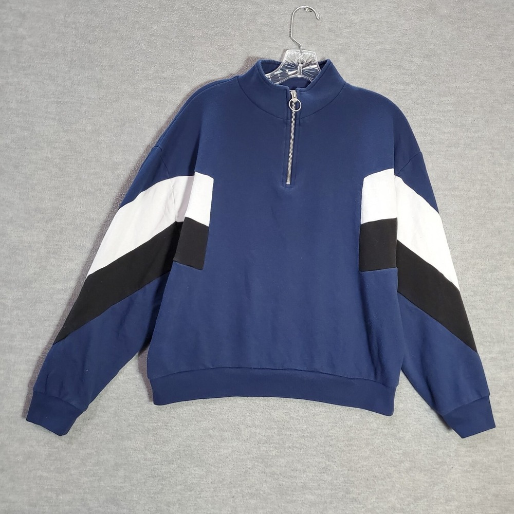 PINK Victoria's Secret Women Sweatshirt Small Blue Logo 1/4 Zip Mockโ Neck Terry